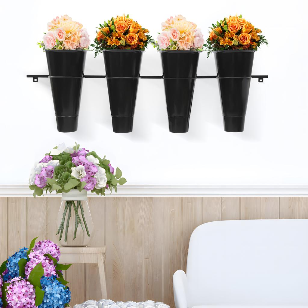 Black/White Wall-mounted Flower Stand,Metal Flower Stand with 4 Buckets 120*36cm for Organization and Display of Flowers