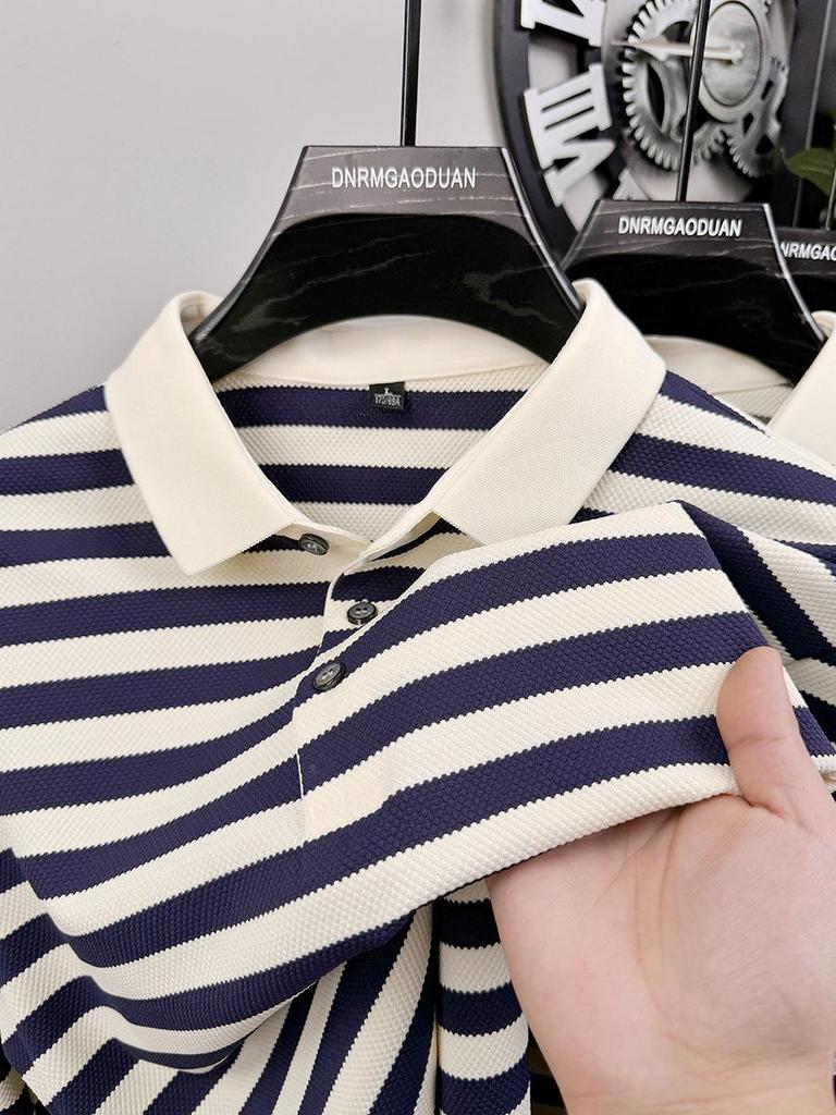 Men's Summer Striped Color Block Polo Shirt - Short Sleeve, Casual, Versatile Lapel T-shirt