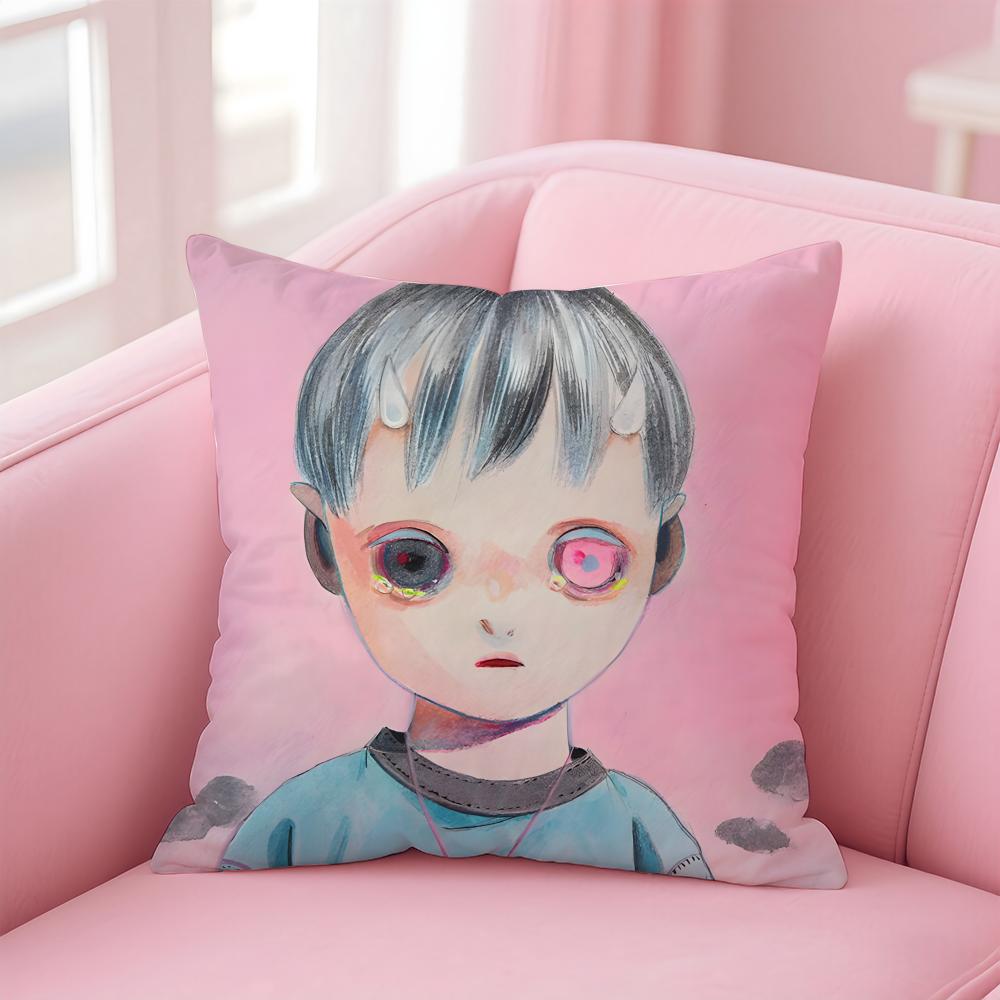Whimsical Japanese Abstract Art Cute Emo HHikari Shimoda Cushion Cover Pillow Case Soft Skin Friendly Fabric Concealed Zipper