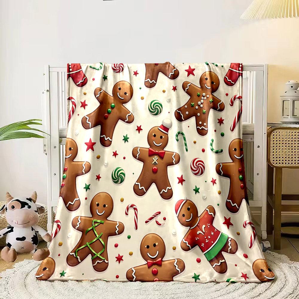 Gingerbread Man Holiday Pattern Print Blanket Soft and Cozy Perfect for the Living Room Bed Sofa or a Nap,gift