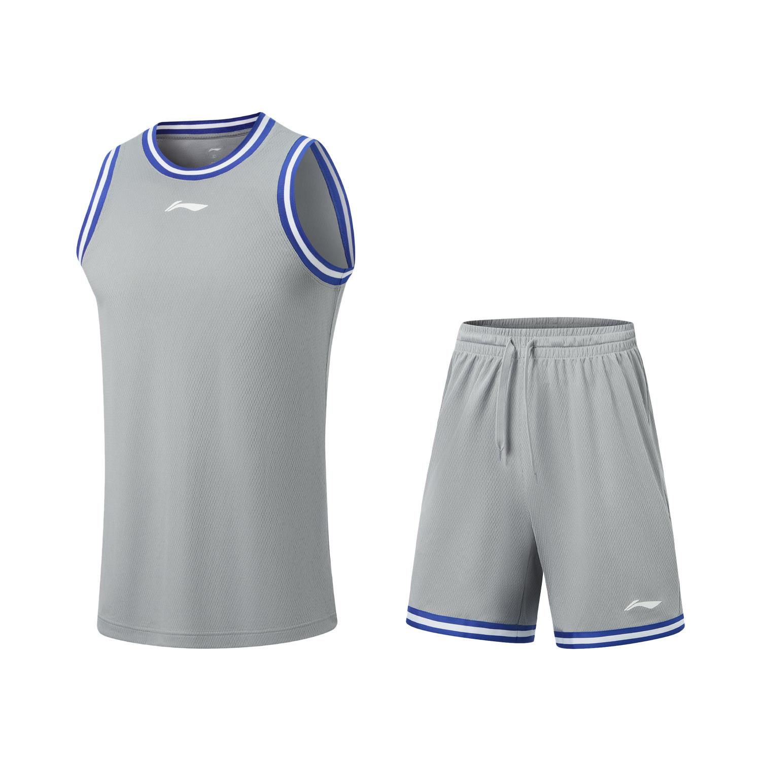 Li Ning Серия CBA Быстросохнущий Охлаждающий Круглый Вырез Логотип Баскетбольный Игровой Комплект Мужская спортивная одежда AATW005-6 M