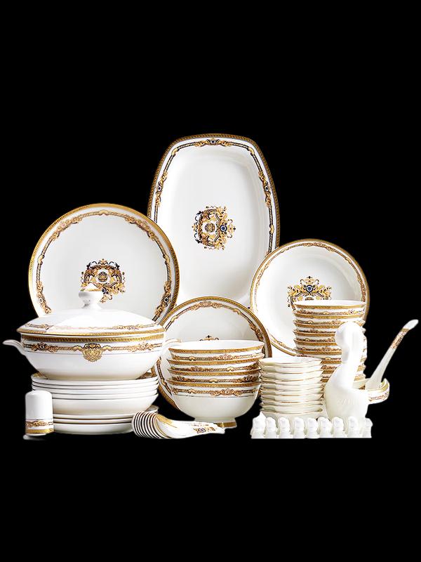 RUIJIU Light Luxury European Bone China 60-Piece Dinnerware Set