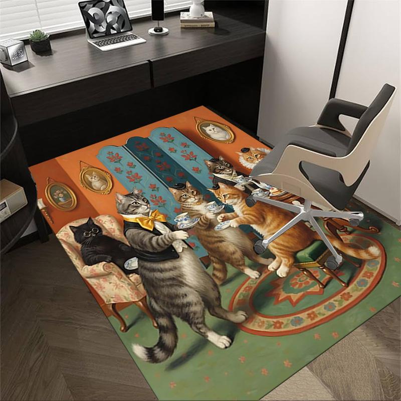 

1PC Cat Tea Party Non-Slip Floor Carpet Compatible for Office&Living Room&Bedroom&Dining room - Flat- Soft & Pattern, Vibrant Colors-W307 60cm by 90cm