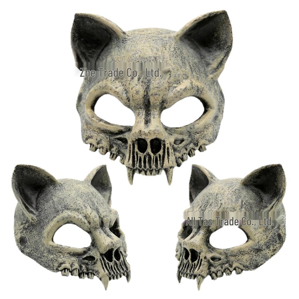 Maschera Animale in Schiuma PU Teschio Gatto di Halloween per Mardi Gras e Carnevale