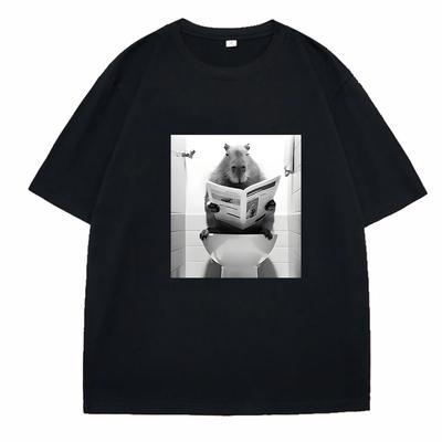 Vtipné tričko s grafikou kapybary do koupelny Nadměrná trička Ležérní krátký rukáv Módní streetwear Pánské Dámské Módní letní trička