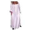 Dames Vintage Effen Kleur Lange Mouw O Hals Zakken Maxi Jurk Tuniek Kaftan