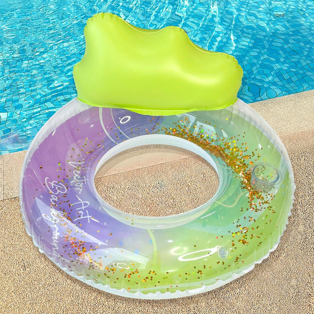 New Ink Backrest Swimming Ring with Cup Holder Thickened PVC Adult Swimming Ring Armpit Ring Life Buoy