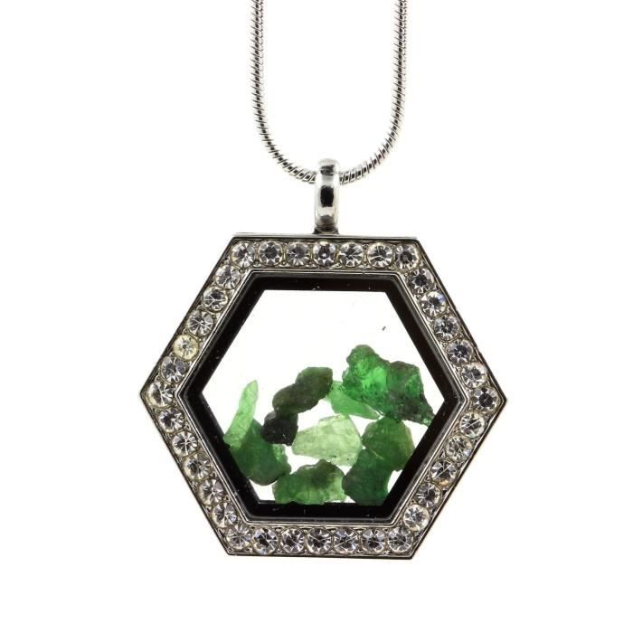 Collier - ABIJOUX - Grenat Tsavorite brut - Acier inoxydable - Mixte - 30x30 mm