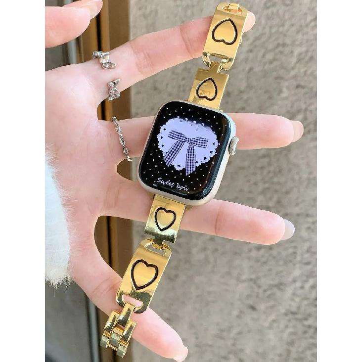 

Love Hearth Metal Watch Straps for Apple Watch Band 38 40 41 42 44 45 46 49mm Dressy Wristband for iWatch S11 10 9 8 7 6 Correas 38 40 41mm