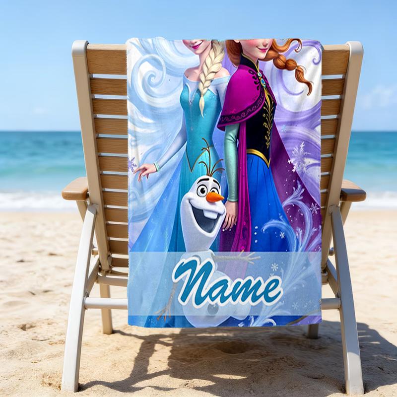 1pc Frozen10 Beach Towel with Custom Name, Beach/Swimming/Bath/Picnic/Camping Towel, Suitable for Seaside Beaches