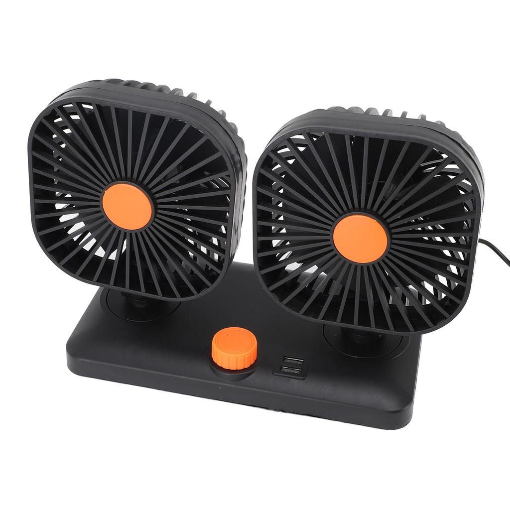 Car Fan Dual Head USB Fan Quiet 12V 24V Portable Auto Cooling Fan for Vehicles Home Bedroom Use