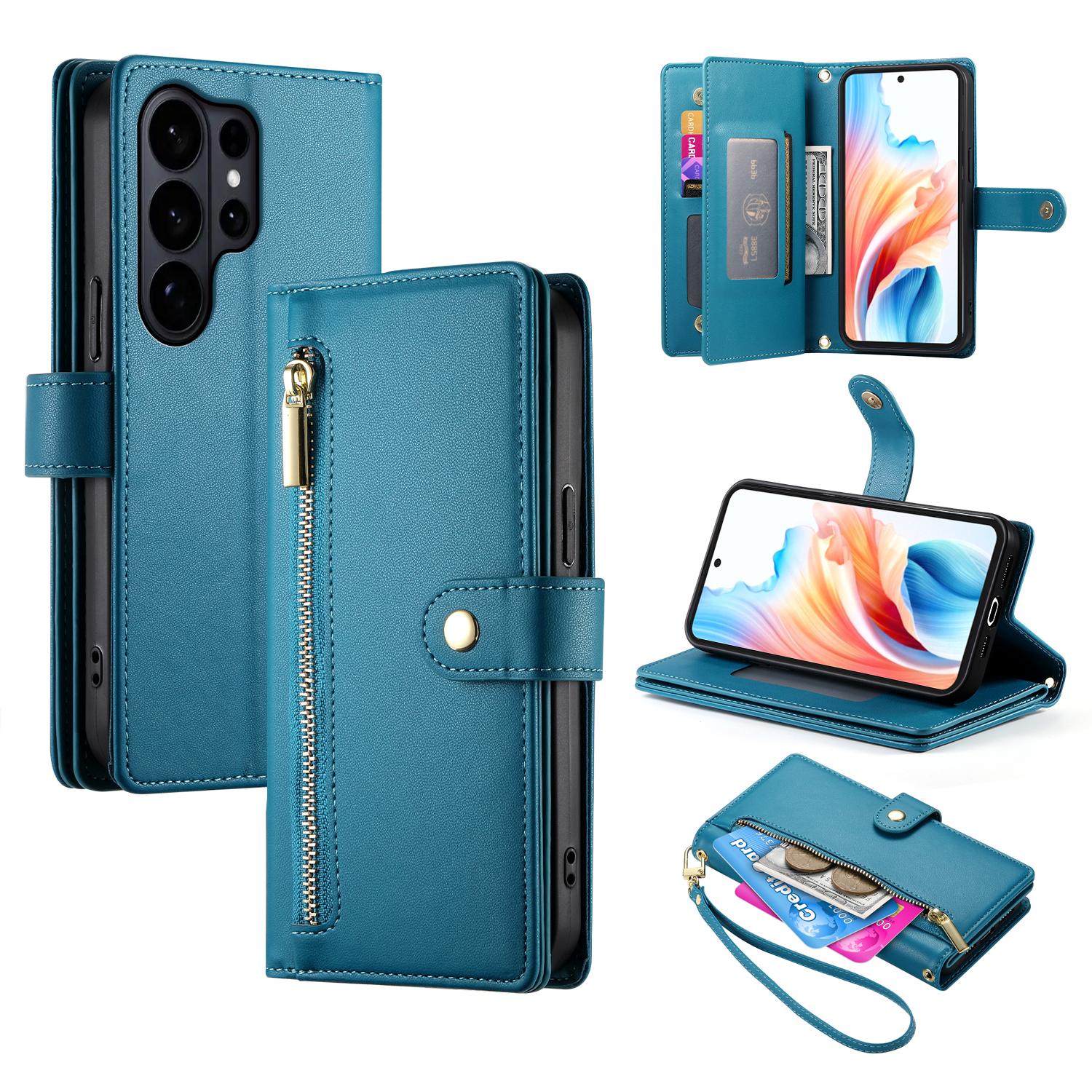 

For Samsung Galaxy S26 Ultra Case Zipper Pocket Wallet Leather Phone Cover with Straps
