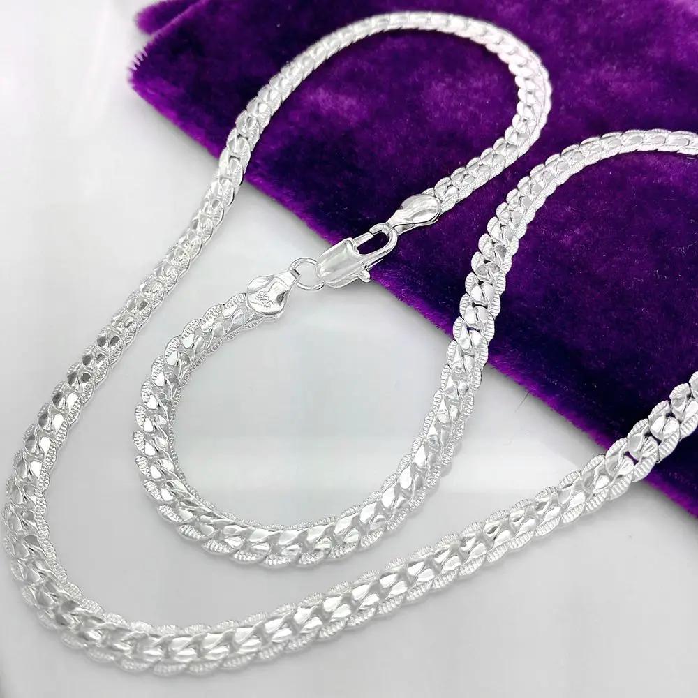 20-60cm 925 Silver Luxury Design 6mm Fine Necklace Chain for Woman Men Fashion Wedding Engagement Jewelry