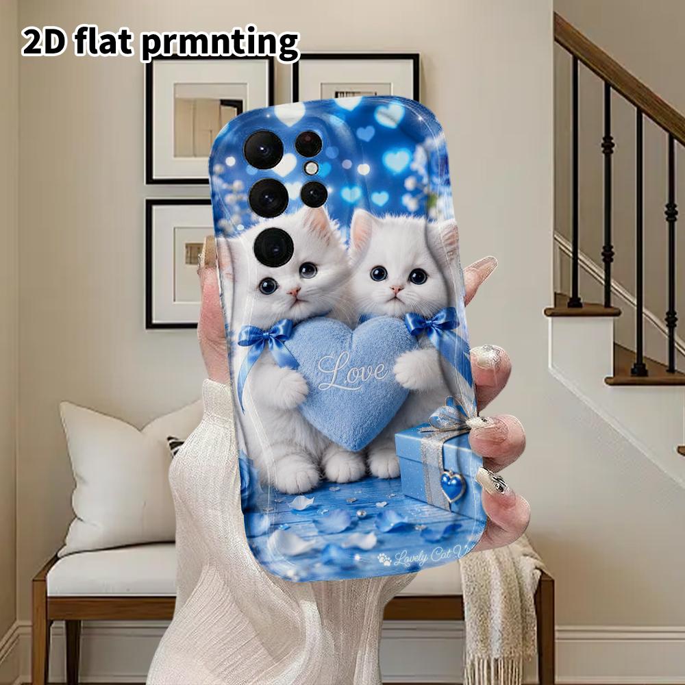 Phone Case: 2D Flat Samsung Galaxy A34 A35 M05 M06 S20 S22 S21 FE Plus 5G Protective Case, Couple Style, Cat Heart, Christmas and Halloween Gift
