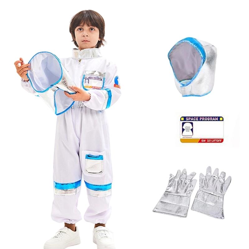 3Pcs Astronaut Costume Astronaut Suits Jumpsuit Gloves Cap Cosplay Halloween Costume Space Suits for Toddler,Kids