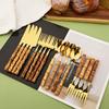 16 PCS Bamboo Handle Flatware Set, Stainless Steel Silverware Set for 4, Knives Forks Spoons and Tea Fork Set, Use For Home Kitchen Party and Travel