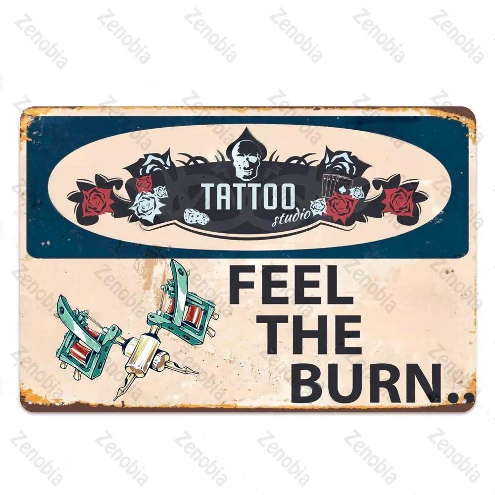 Affiche Métal Tatouage Plaque Métal Décor Boutique de Tatouage Plaque Décorative en Fer Décoration Murale Plaque en Étain Shabby Chic