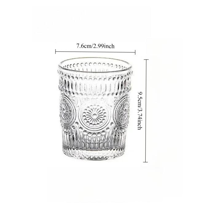 300ml/350ml European Style Drinking Cup Sunflower Relief Wine Glass Transparent Water Cup Whiskey Glass Bar Juice Beverage Cups