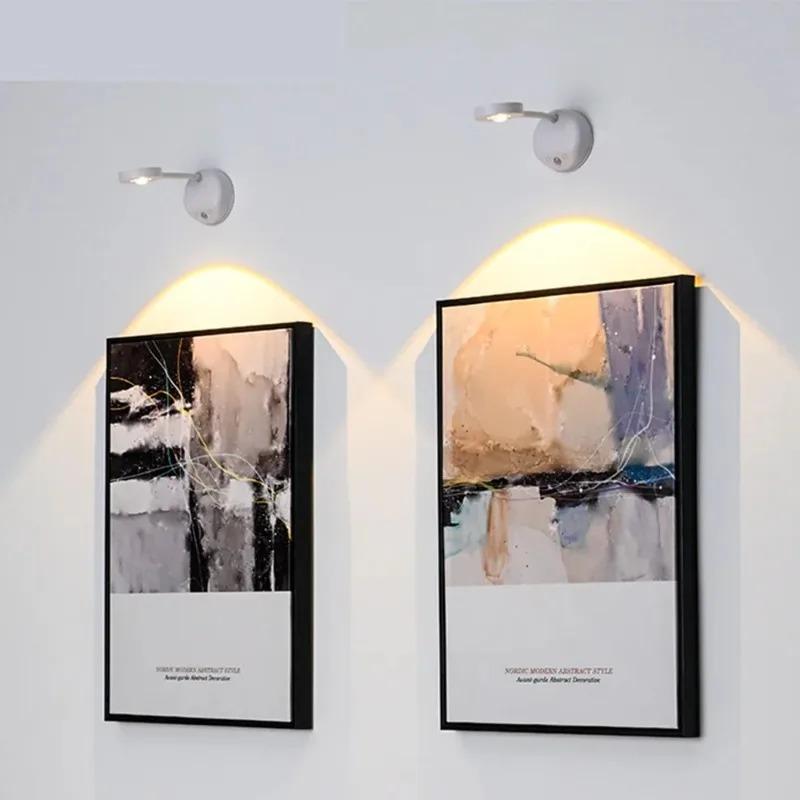 LED Wall Lamp Rechargeable Intelligent Human Sensing Wireless Wall Light Dimmable Led Spotlight for Lighting Paintings Pictures