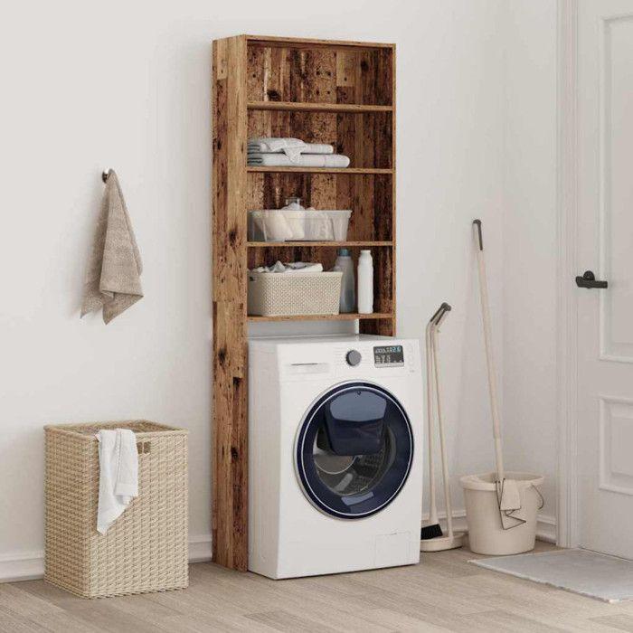 Meuble pour machine à laver vieux bois 64x24x190 cm