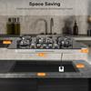 5-Burner 70cm Glass Gas Cooktop Built-In or Freestanding with Automatic Flame Protection for Natural Gas or Propane