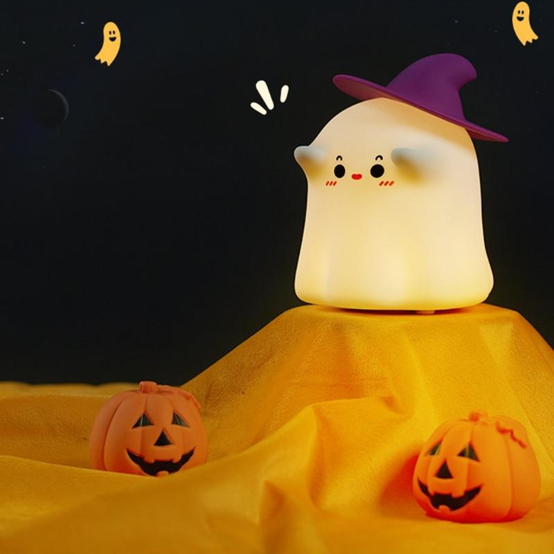 Soft Silicone Night Lamp with Tap-Activated Control and Rechargeable Power, 30 Minutes Auto Off, Halloween Pumpkin Light for Bedsides, Desk, or