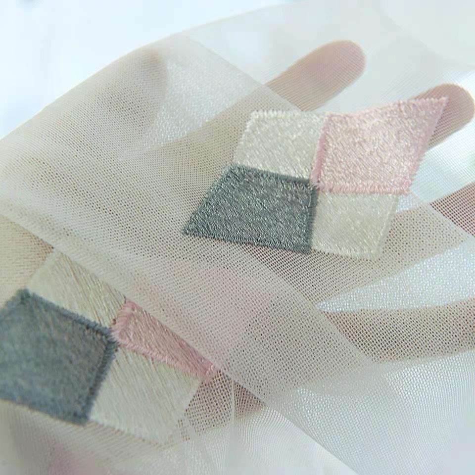 Nordic Curtains, Diamond Embroidered Curtain Yarn, Embroidered Window Screen, White Yarn, Half Blackout Curtain, Bedroom Finished Partition Yarn