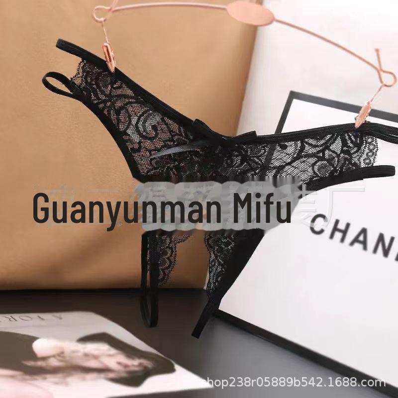 Damskie seksowne stringi koronkowe z odkrytym krokiem - prześwitujący niski stan