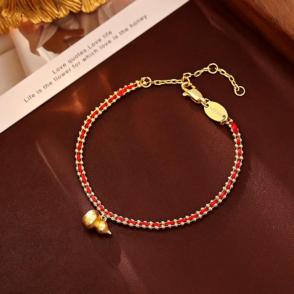 Chinese-Inspired Festive Gourd Fulu Bracelet: Gold-Plated, High-End Fashion, New Chinese Style Jewelry.