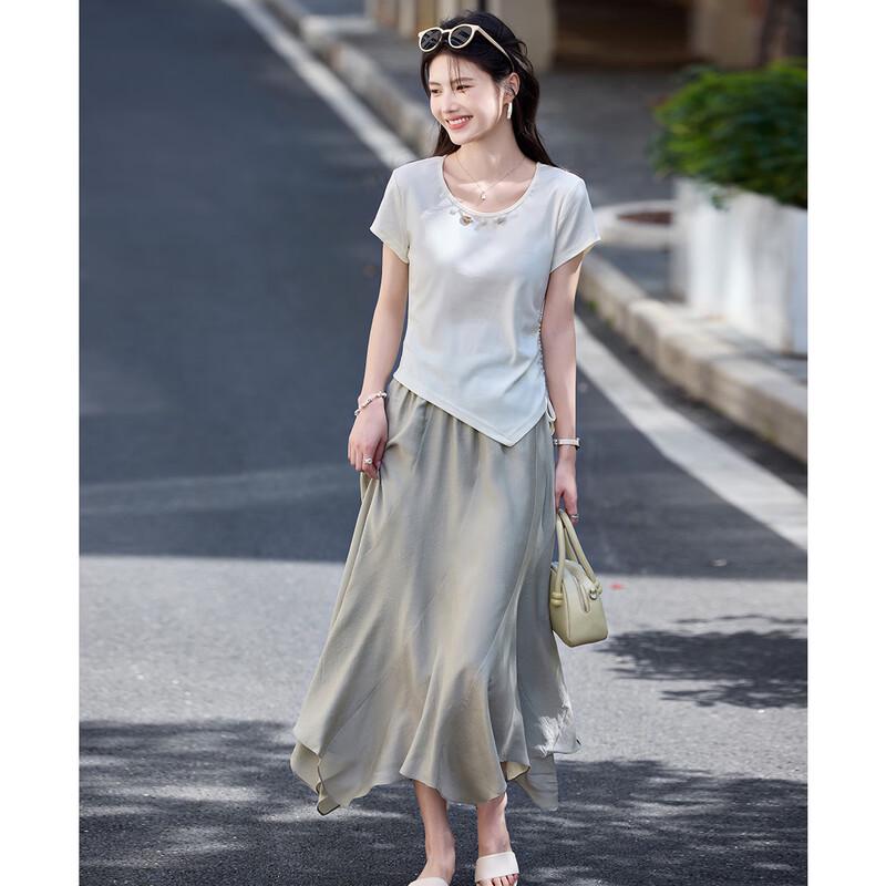 TERRE BLEUE Women s Summer T-shirt & A-line Skirt Set L