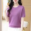 Knitted Short Sleeved T-shirt Women's Summer Plus Round Neck Loose Knit Top