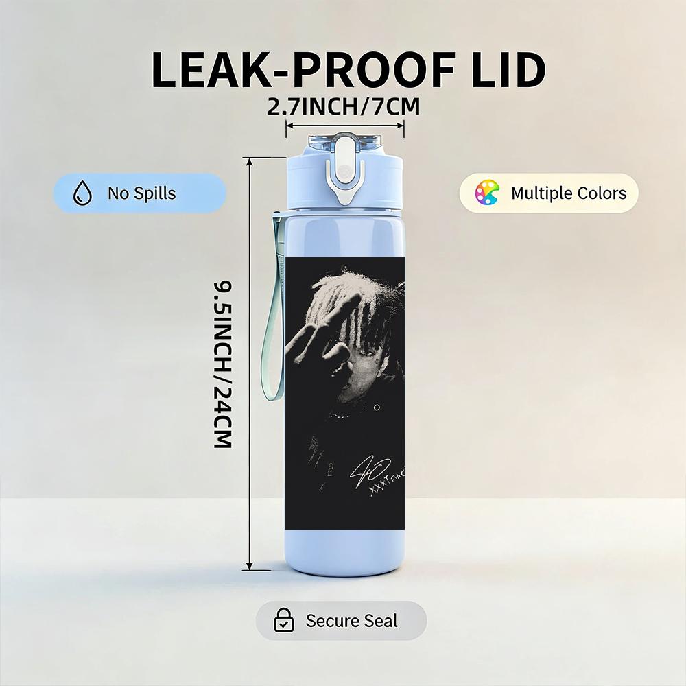 PC Dark Band Black White Portrait Print 750ml colorful plastic sports water bottle leakproof pop up lid with straw for outdoor work home use