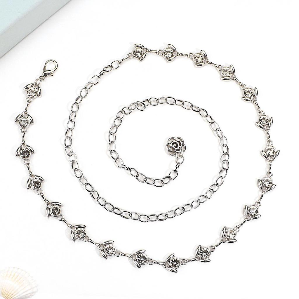 European & American Rhinestone-Embellished Adjustable Waist Chain - Versatile Metal Belt for Dresses