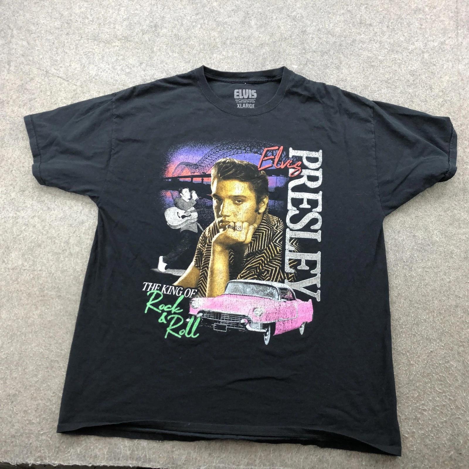Elvis Presley Shirt Mens XL Black King Of Rock Roll Pink Car Music Tee S