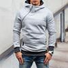 Autumn Winter Men Hoodie Slant Zipper Contrast Color Patchwork Pullover Thick Slim Fit Hooded Sweatshirt Streetwear