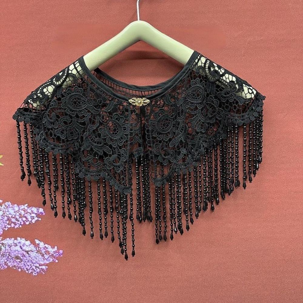 Handmade Pearl Tassel Shawl Lace Trim Lace Shawl Hanfu Accessory Detachable Collar  Female