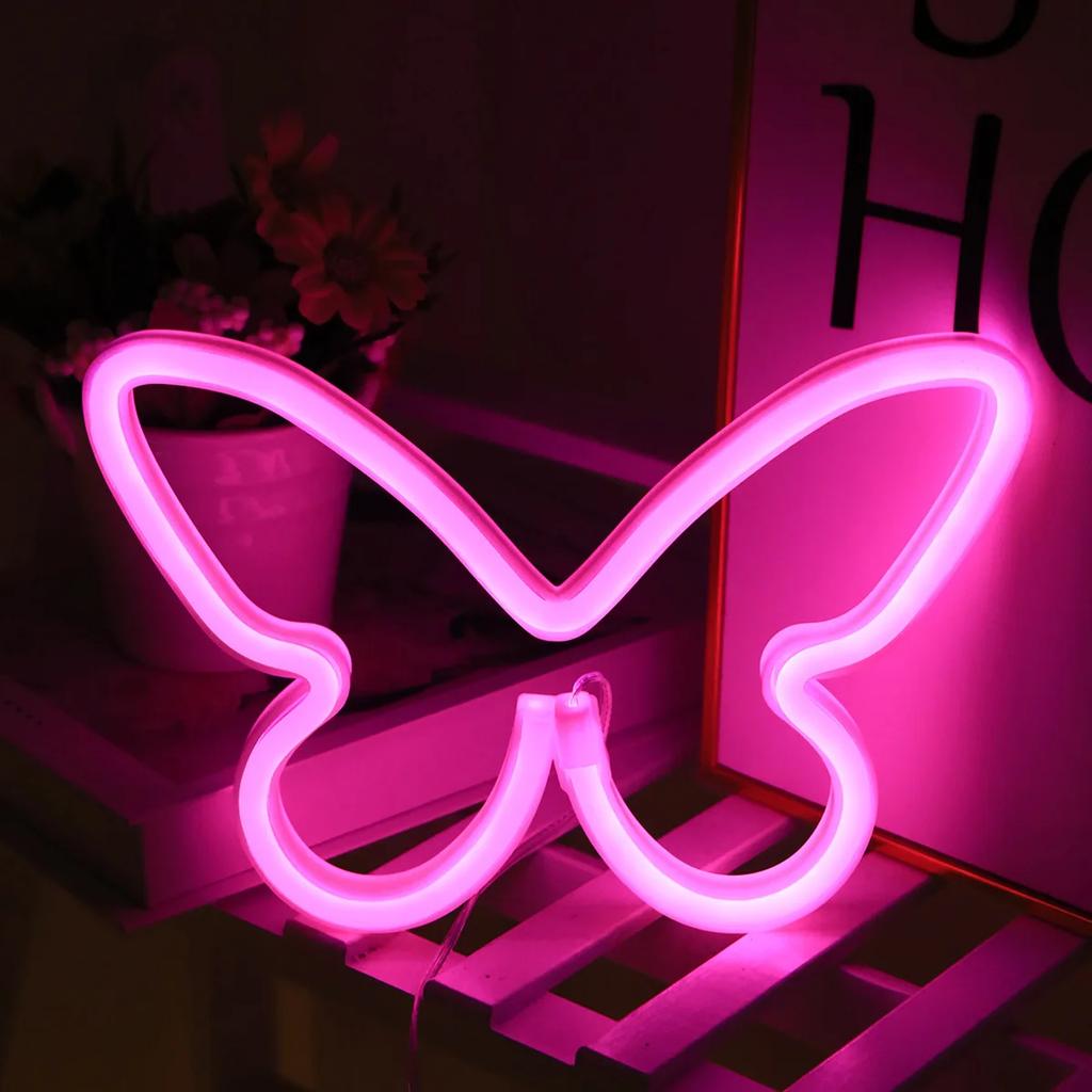 LED Night Light Dual Power Neon Heart Shape USB/Battery Operated Romantic for Home Bedroom Decor Gift Party Lighting Portable