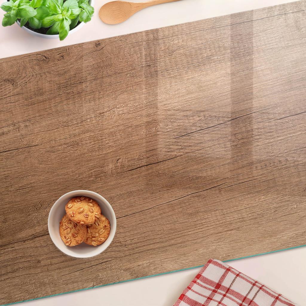 Kitchen Multifunctional Decorative Board Made of Tempered Glass and Wood 80x52 cm