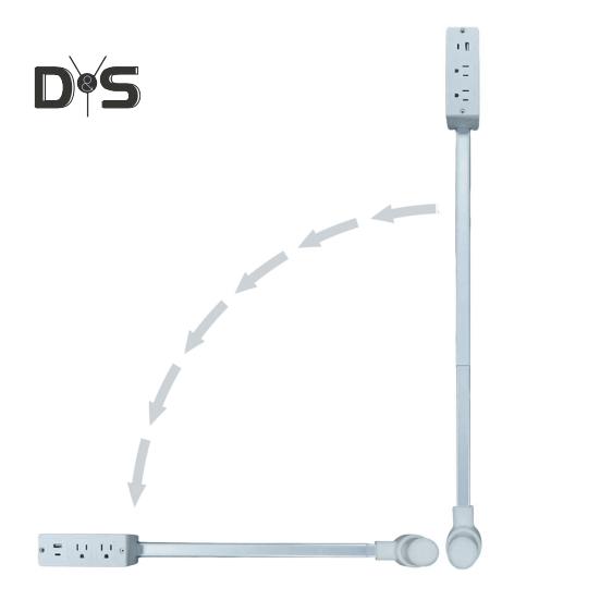 Elektros lizdo ilgiklis su USB-A/USB-C/AC lizdais, reguliuojamas, pasukamas, nešiojamas, įjungiamas maitinimo lizdo plėtiklis