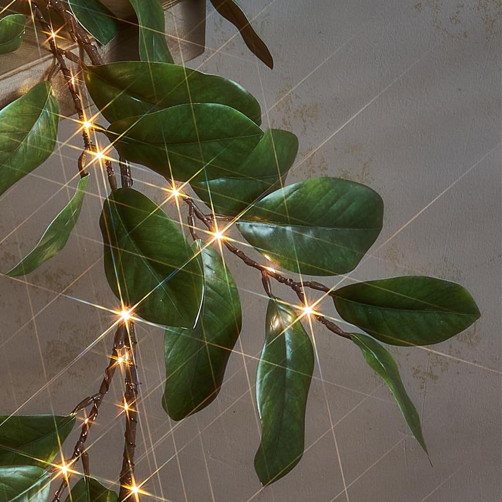 Fudios Magnolia Branches Lights with Timer 32IN 60 LED Battery Operated or USB Plug in Artificial Greenery Magnolia Stems for Spring Decor