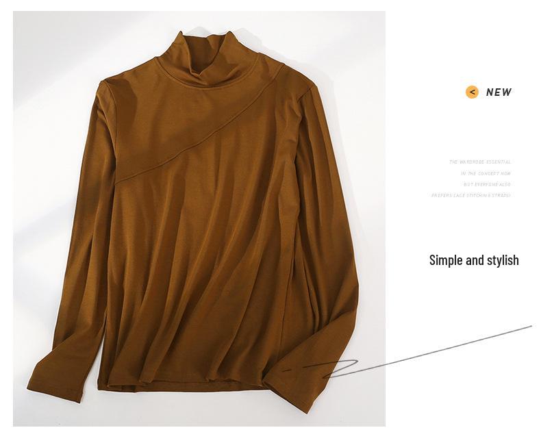Strato Base Dimagrante Collo Alto Senza Cuciture di Nicchia - Manica Lunga, Patchwork, Capo d'Abbigliamento Casual