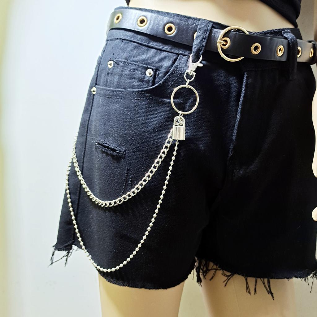 Fashion Street Shot Multi-layer Metal Ring Lock Waist Chain Women's JK with Skirt Shorts Trouser Chain