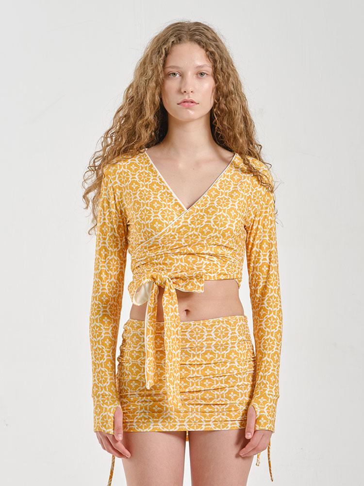 Painbei Ruched Skirt, Geo Yellow