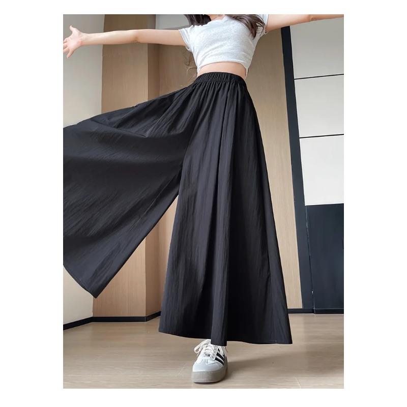 Spring Summer A Line High Waist Pants Skirt Women Trend Fashion Japanese Culottes Casual Loose Ice Silk Wide Leg Pant
