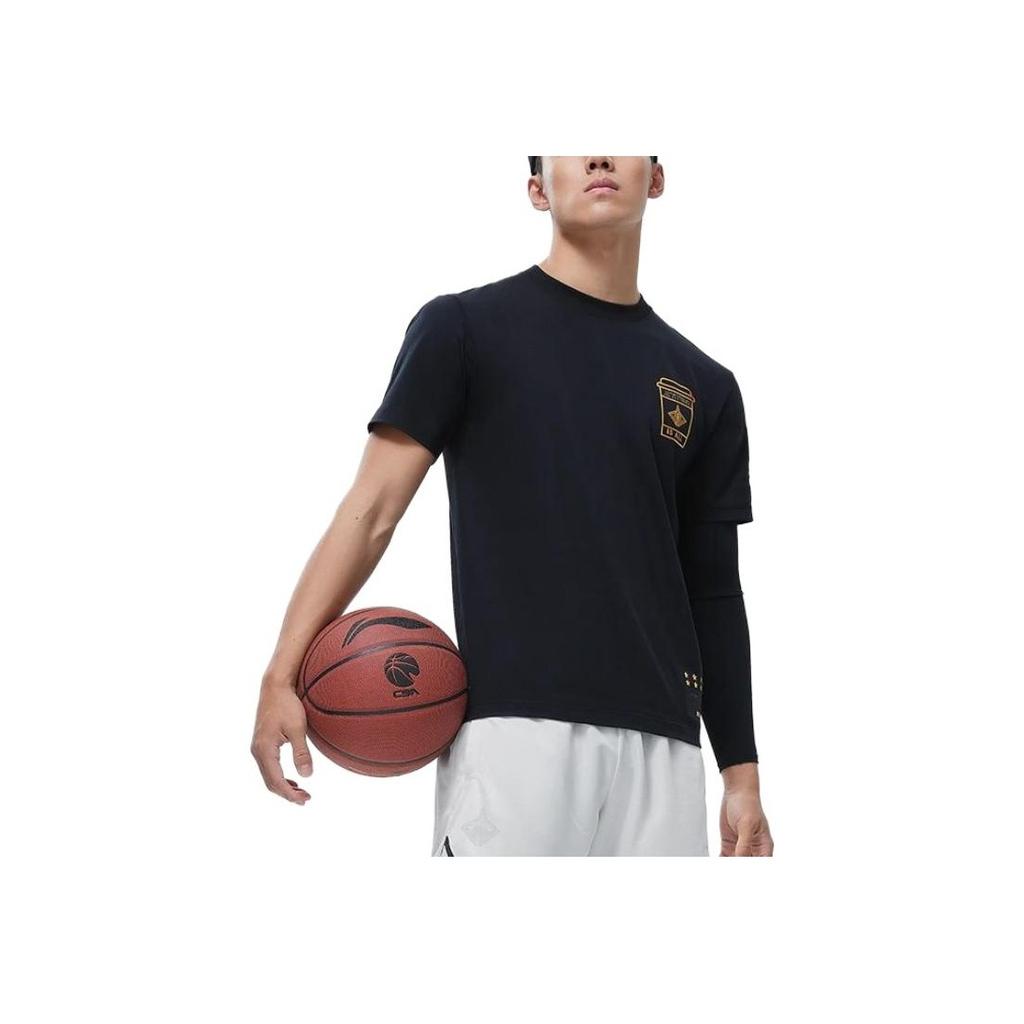 Li-Ning Geometric Print Loose Breathable Crew Neck Short Sleeve T-Shirt Men Tops Black ATST091-7