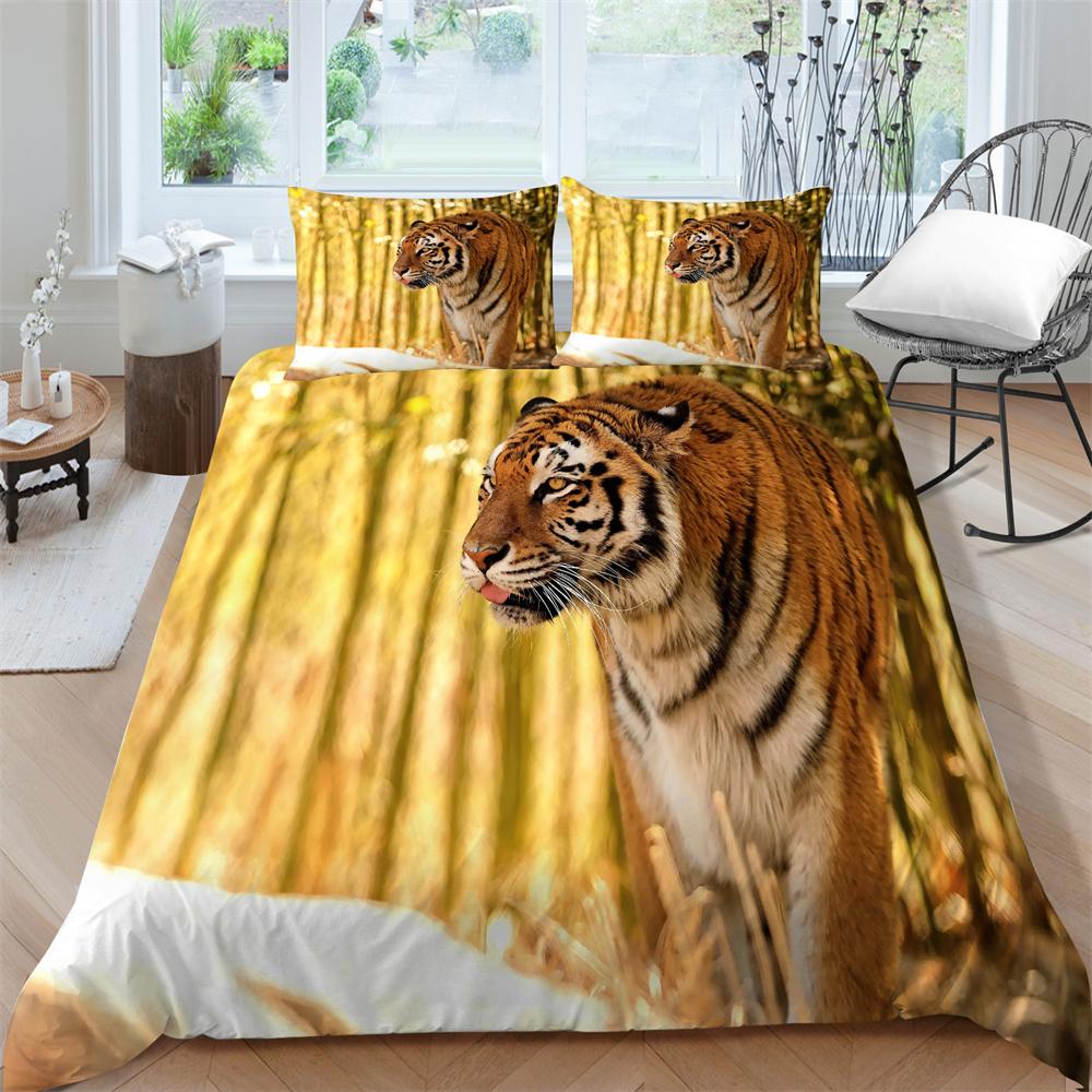 Bettwäsche-Sets, cooler Tiger-Druck, Bettbezug-Sets, Teenager-Schlafzimmer, Bettwäsche, Kissenbezüge, Tagesdecken, atmungsaktiv