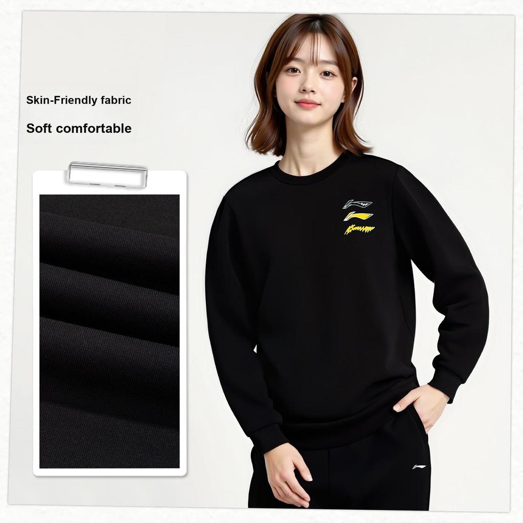 Li-Ning Casual Loose Round Neck Solid Color Soft Warm Skin-Friendly Sweatshirt Women Sweatshirt AWDVJ48-1