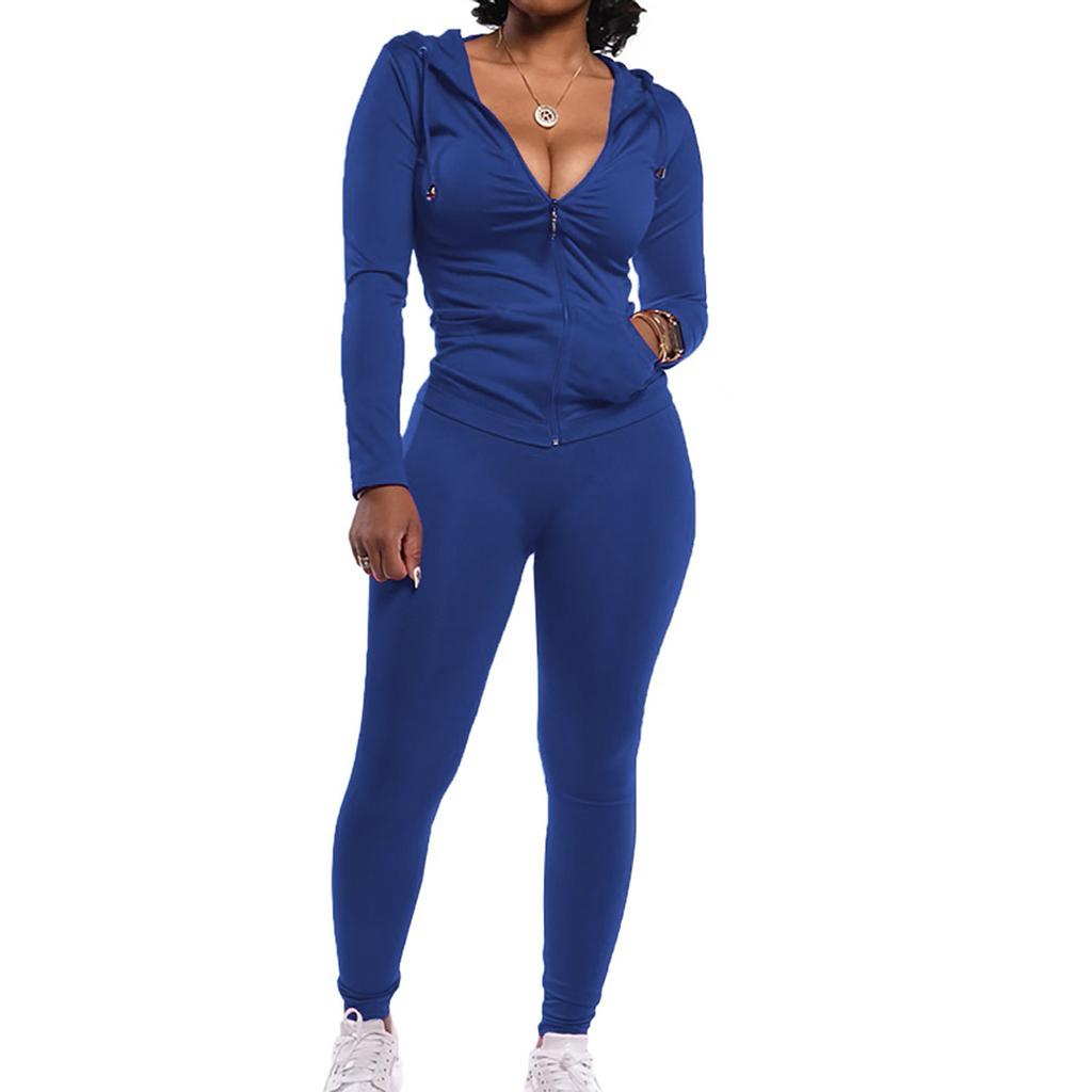 Fashion Women Lady Split 2 Piece Sports Suit Set Casual Solid Color Suit