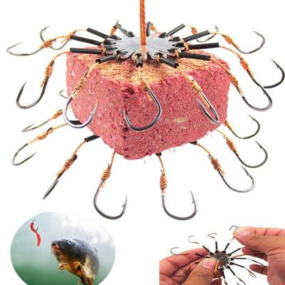 Carp Bait Fishhooks for Fishing Flap Explosion String Hook Prevent Winding PE Lines With Hose Carbon Steel 12 Hooks