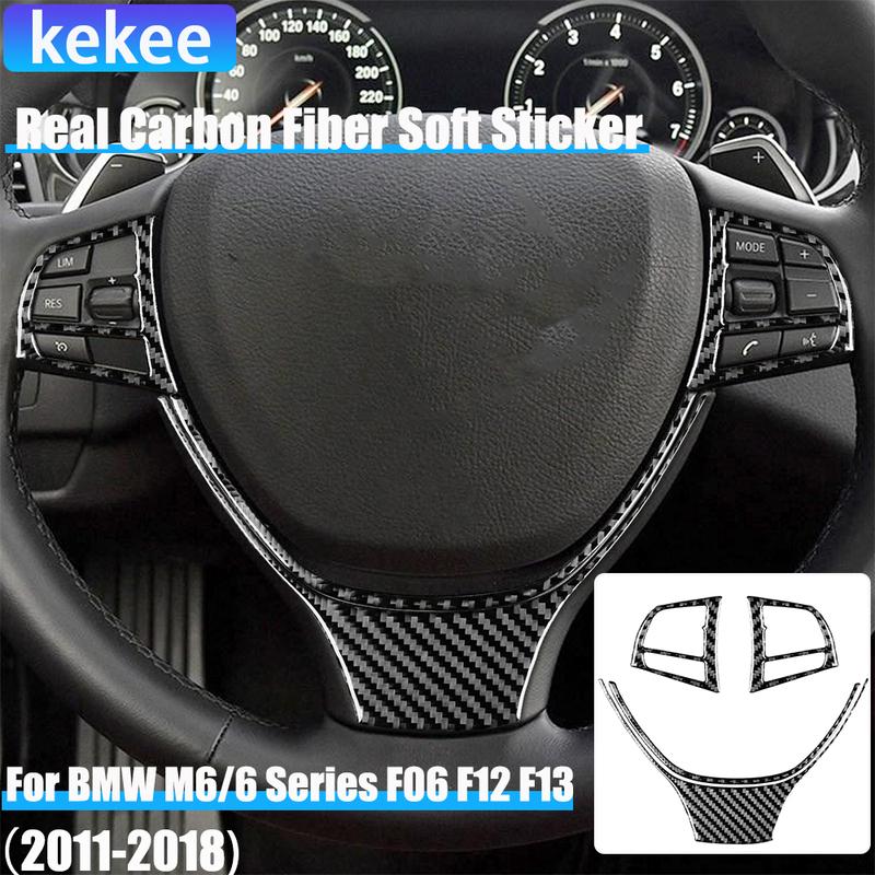 Real Carbon Fiber Car Accessories Driver Wheel Set Panel Cover Soft Sticker For BMW 6 Series/M6 F06 F12 F13 M Sport 2011—2018